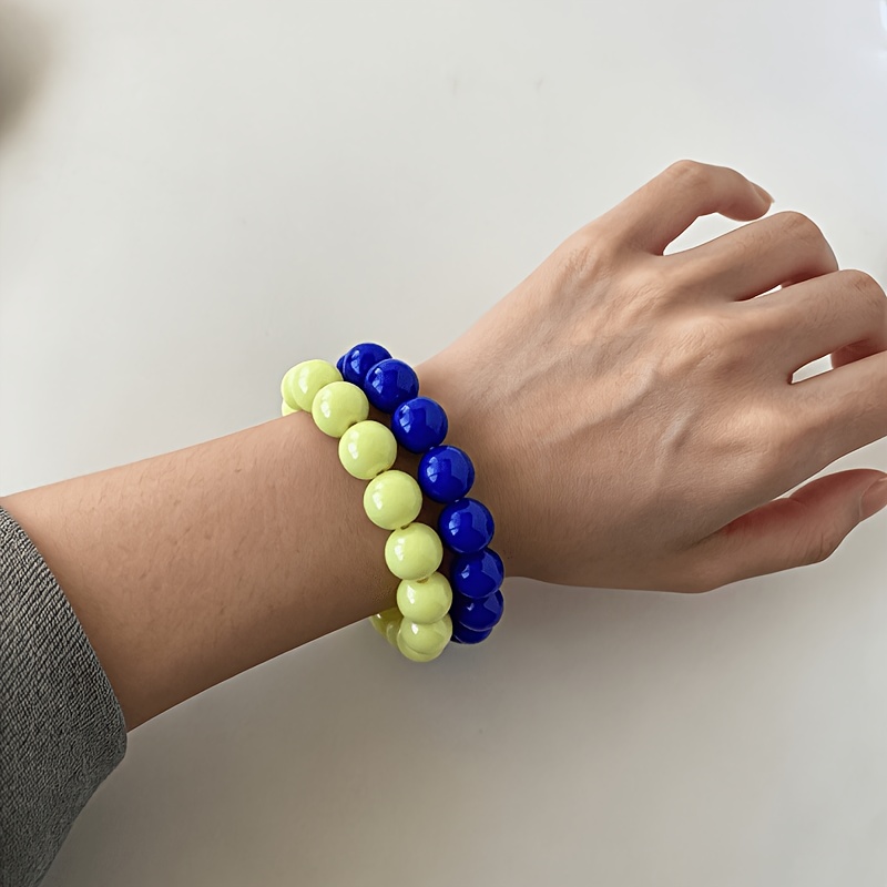 Solid Color Round Bead Bracelets Set, Stackable Everyday Accessories
